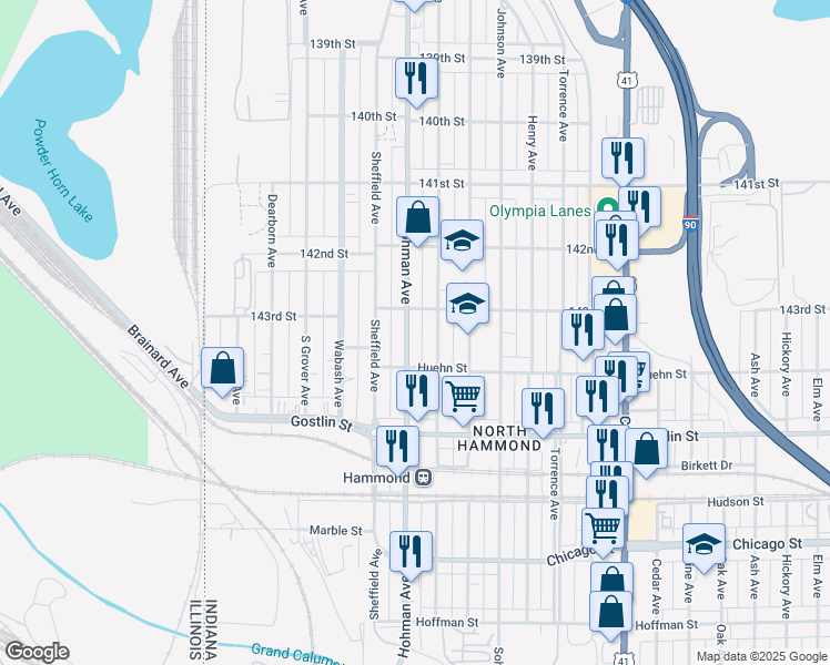map of restaurants, bars, coffee shops, grocery stores, and more near 4306 Hohman Ave in Hammond