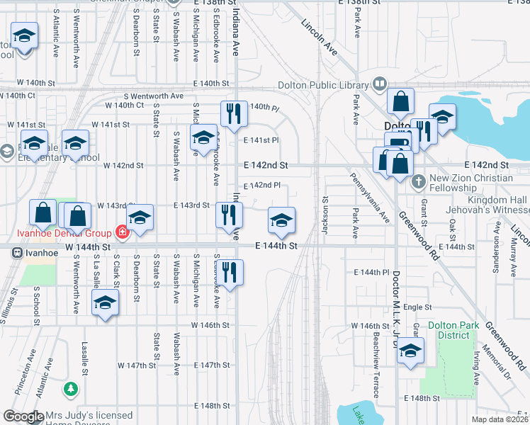 map of restaurants, bars, coffee shops, grocery stores, and more near 242 East 143rd Street in Dolton