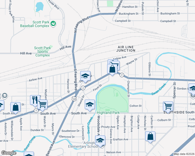 map of restaurants, bars, coffee shops, grocery stores, and more near 149 Lake Shore Avenue in Toledo
