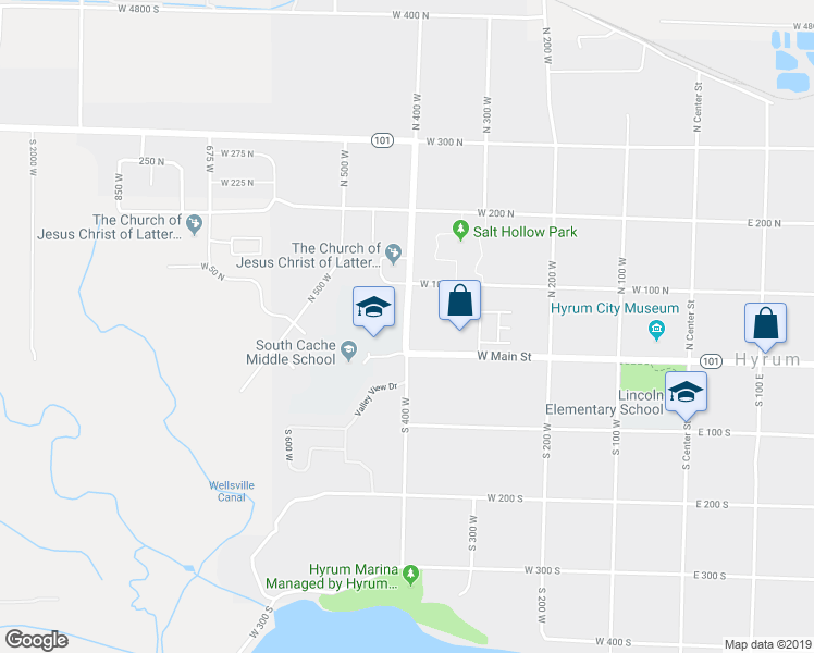 map of restaurants, bars, coffee shops, grocery stores, and more near 40 Utah 101 in Hyrum