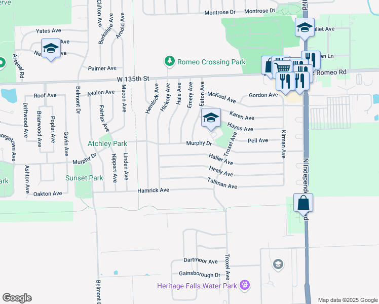 map of restaurants, bars, coffee shops, grocery stores, and more near 404 Haller Avenue in Romeoville