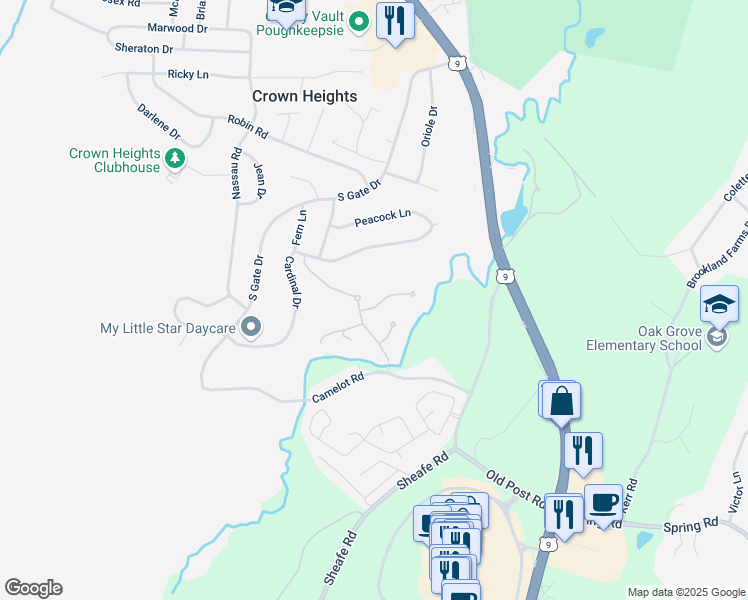 map of restaurants, bars, coffee shops, grocery stores, and more near 34 Bridgewater Way in Poughkeepsie