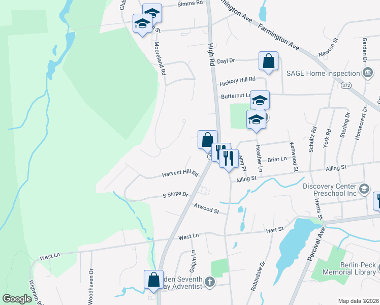 map of restaurants, bars, coffee shops, grocery stores, and more near 59 Everett Street in Berlin