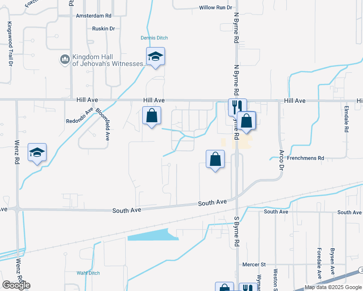 map of restaurants, bars, coffee shops, grocery stores, and more near 3601 Hill Avenue in Toledo