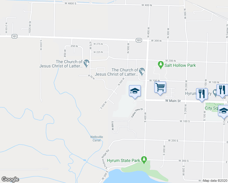 map of restaurants, bars, coffee shops, grocery stores, and more near 259 West 20 North in Hyrum
