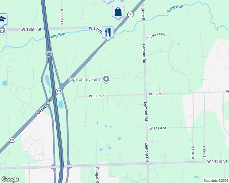 map of restaurants, bars, coffee shops, grocery stores, and more near 15754 West 139th Street in Lockport