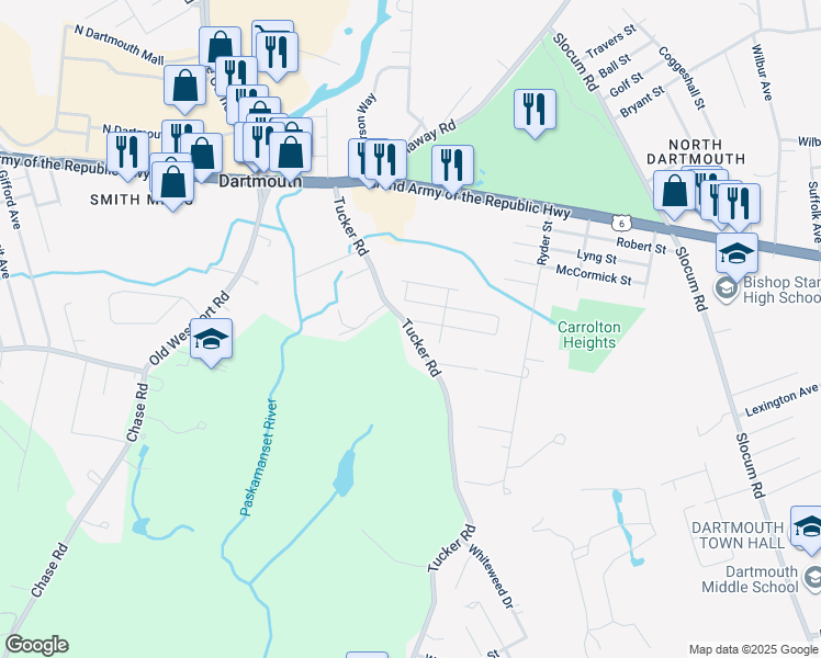 map of restaurants, bars, coffee shops, grocery stores, and more near 11 Idlewood Avenue in Dartmouth