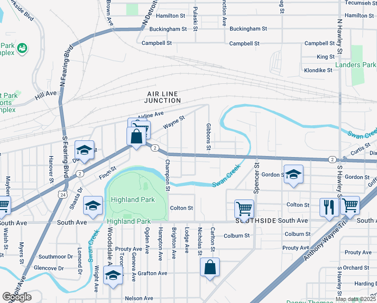 map of restaurants, bars, coffee shops, grocery stores, and more near 210 Dale Street in Toledo