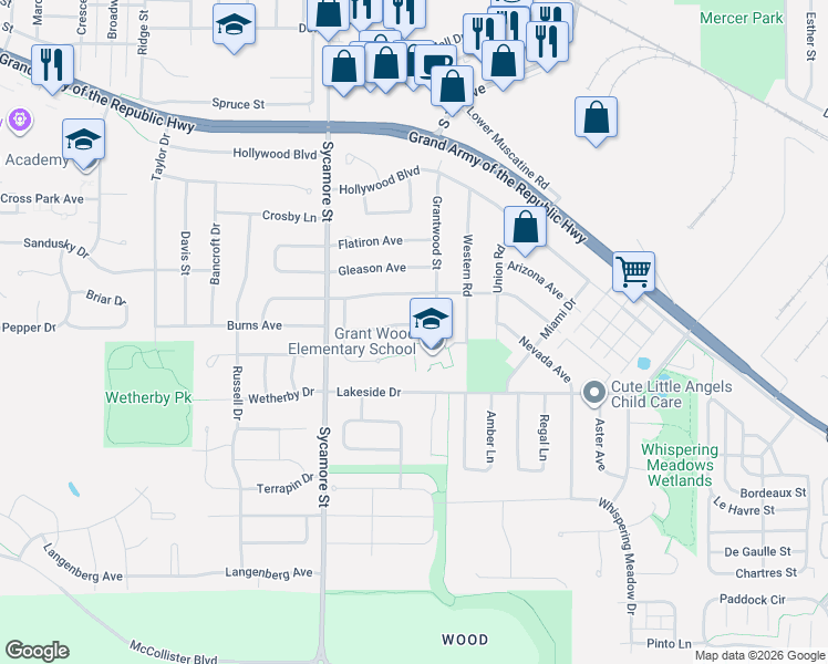 map of restaurants, bars, coffee shops, grocery stores, and more near 1822 Grantwood Drive in Iowa City
