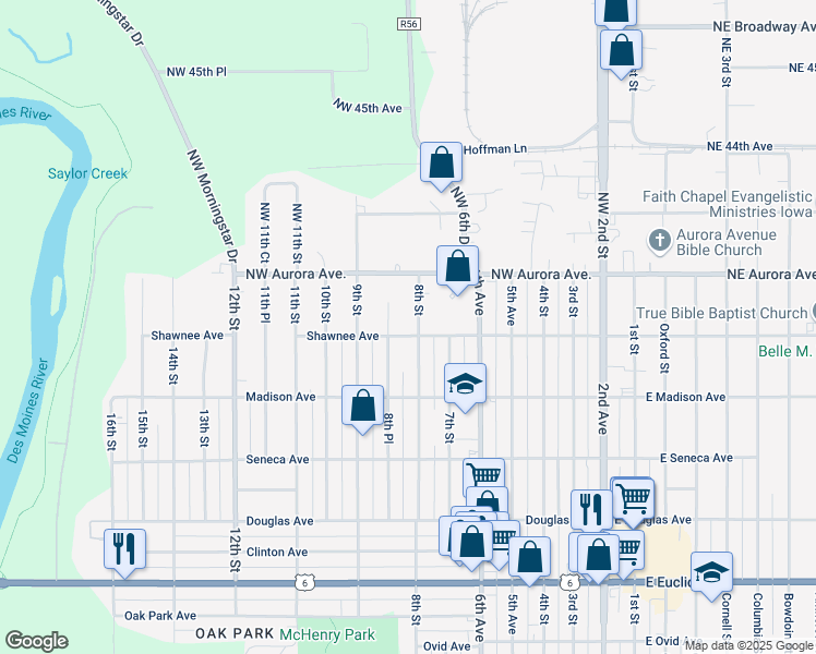 map of restaurants, bars, coffee shops, grocery stores, and more near 4114 8th Street in Des Moines