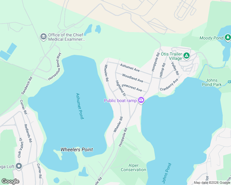 map of restaurants, bars, coffee shops, grocery stores, and more near 201 Wheeler Road in Mashpee