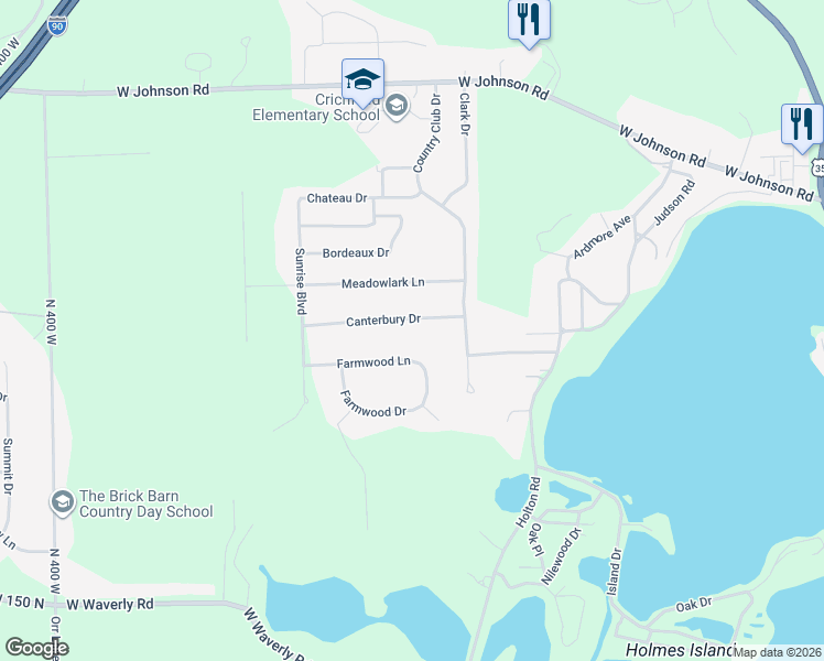 map of restaurants, bars, coffee shops, grocery stores, and more near 200-366 Canterbury Court in La Porte