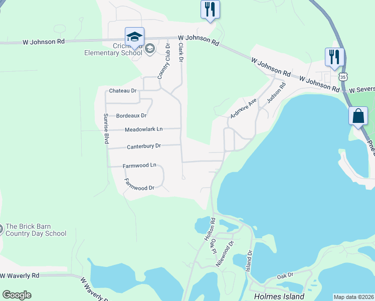 map of restaurants, bars, coffee shops, grocery stores, and more near 125-137 Country Club Dr in La Porte