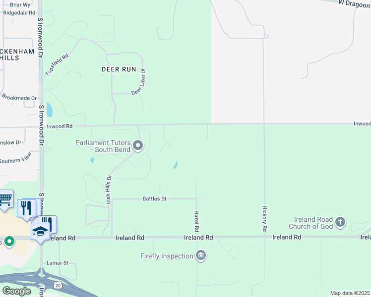 map of restaurants, bars, coffee shops, grocery stores, and more near 17250 Inwood Road in South Bend