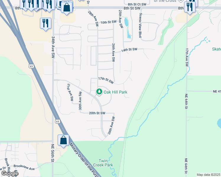 map of restaurants, bars, coffee shops, grocery stores, and more near 1811 Park Meadows Drive Southwest in Altoona