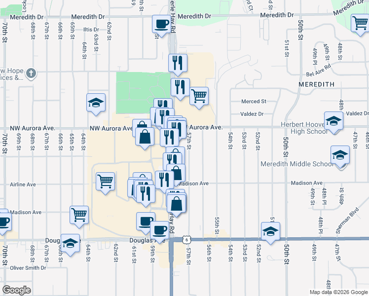 map of restaurants, bars, coffee shops, grocery stores, and more near 4125 57th Street in Des Moines