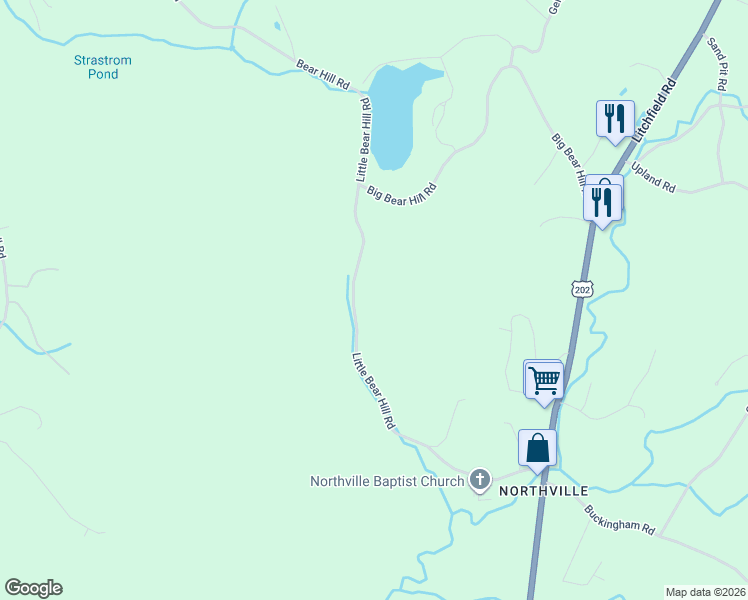 map of restaurants, bars, coffee shops, grocery stores, and more near 42 Little Bear Hill Road in New Milford
