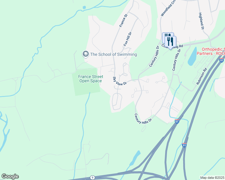 map of restaurants, bars, coffee shops, grocery stores, and more near 15 Windy Hill Lane in Rocky Hill