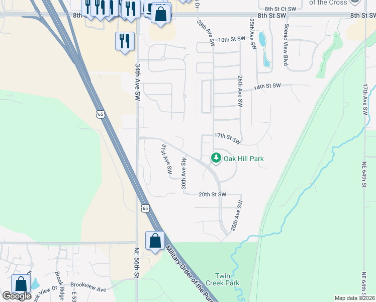 map of restaurants, bars, coffee shops, grocery stores, and more near 1651 Rutherford Court Southwest in Altoona
