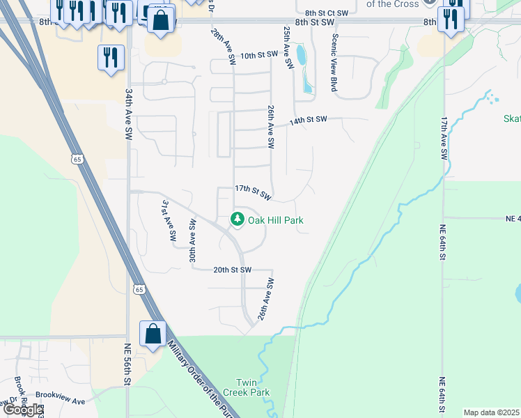 map of restaurants, bars, coffee shops, grocery stores, and more near 1811 Park Meadows Drive Southwest in Altoona