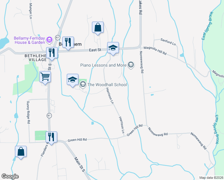 map of restaurants, bars, coffee shops, grocery stores, and more near 67 Harrison Lane in Bethlehem