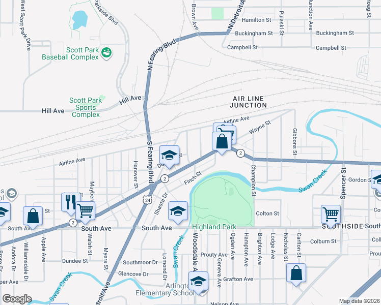map of restaurants, bars, coffee shops, grocery stores, and more near 149 Lake Shore Avenue in Toledo