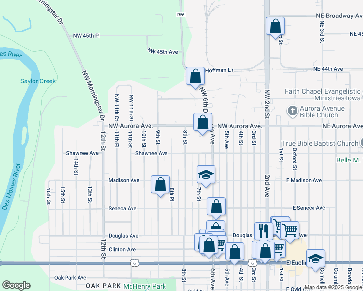 map of restaurants, bars, coffee shops, grocery stores, and more near 4114 8th Street in Des Moines
