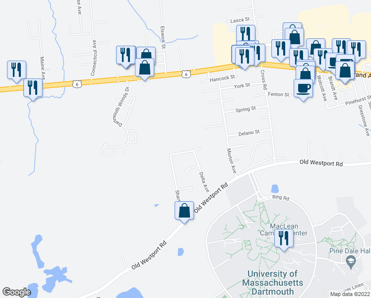 map of restaurants, bars, coffee shops, grocery stores, and more near 16 Snowberry Drive in Dartmouth