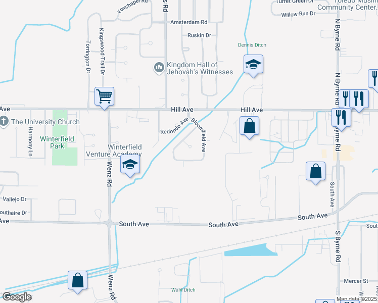 map of restaurants, bars, coffee shops, grocery stores, and more near 128 Sierra Court in Toledo