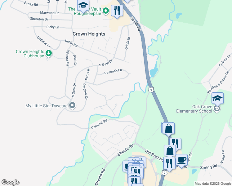 map of restaurants, bars, coffee shops, grocery stores, and more near 23 Tall Tree Lane in Poughkeepsie