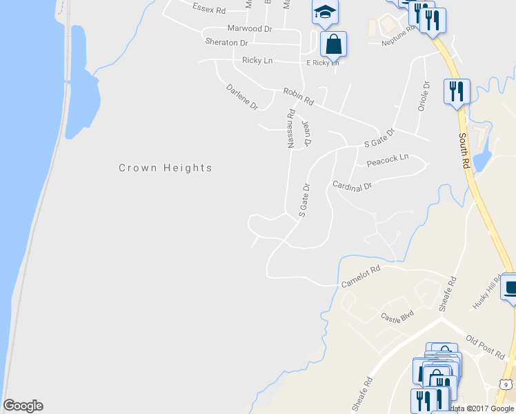 map of restaurants, bars, coffee shops, grocery stores, and more near 23 Mockingbird Lane in Poughkeepsie