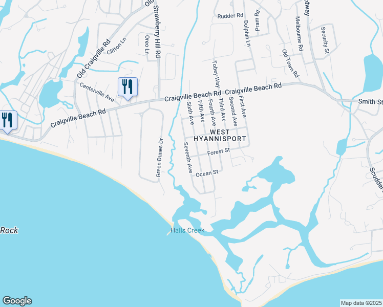 map of restaurants, bars, coffee shops, grocery stores, and more near 130 7th Avenue in Barnstable