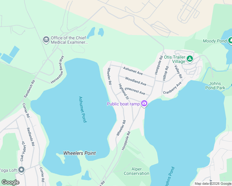map of restaurants, bars, coffee shops, grocery stores, and more near 201 Wheeler Road in Mashpee