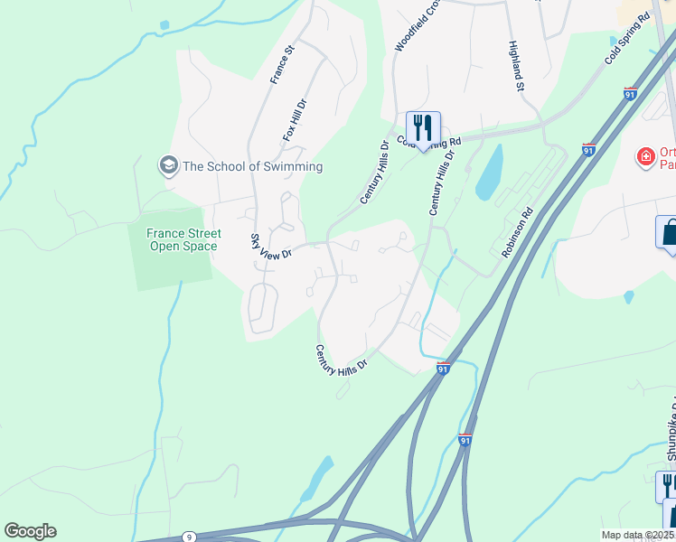 map of restaurants, bars, coffee shops, grocery stores, and more near 105 The Arbors in Rocky Hill
