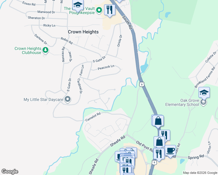map of restaurants, bars, coffee shops, grocery stores, and more near 23 Tall Tree Lane in Poughkeepsie