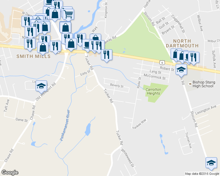 map of restaurants, bars, coffee shops, grocery stores, and more near 11 Idlewood Avenue in Dartmouth