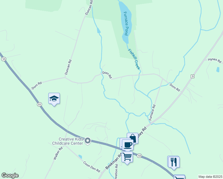 map of restaurants, bars, coffee shops, grocery stores, and more near 140 Dorn Road in Lagrangeville