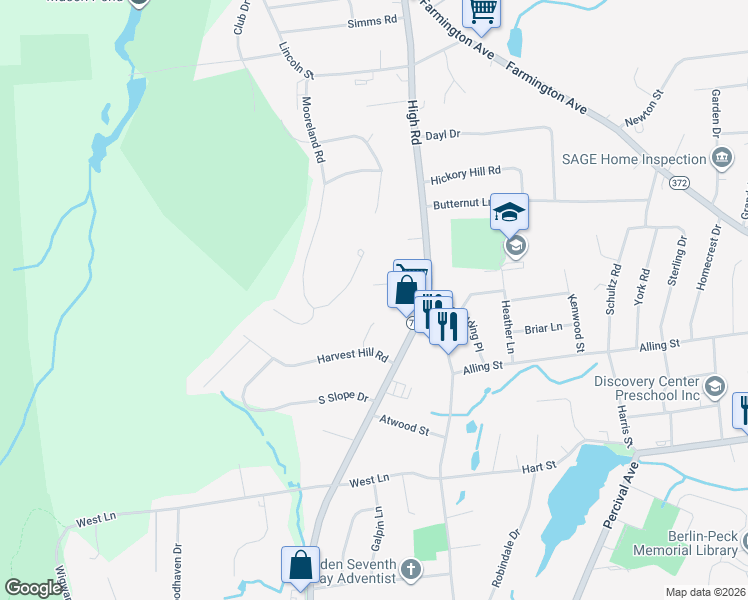 map of restaurants, bars, coffee shops, grocery stores, and more near 59 Everett Street in Berlin