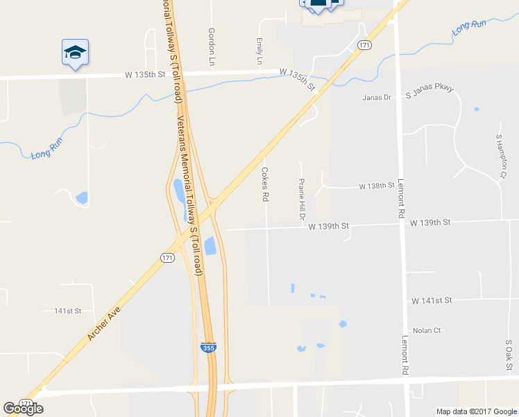 map of restaurants, bars, coffee shops, grocery stores, and more near 13828 Cokes Road in Homer Glen