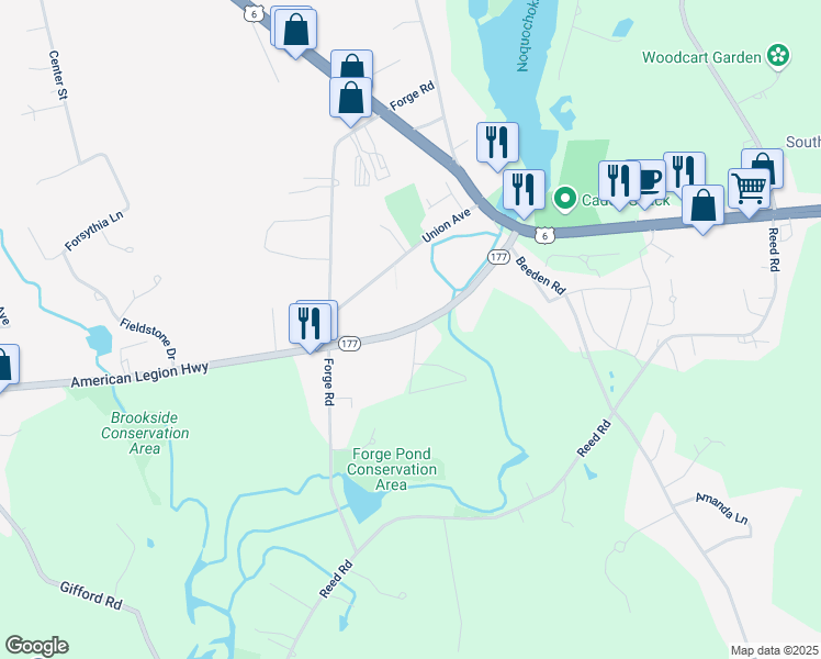 map of restaurants, bars, coffee shops, grocery stores, and more near 1177 American Legion Highway in Westport