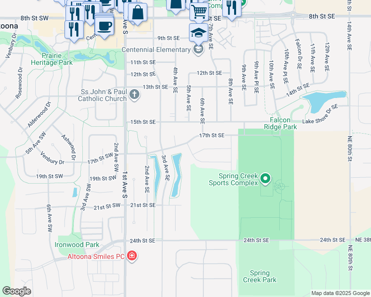 map of restaurants, bars, coffee shops, grocery stores, and more near 502 Sunset Dr SE in Altoona