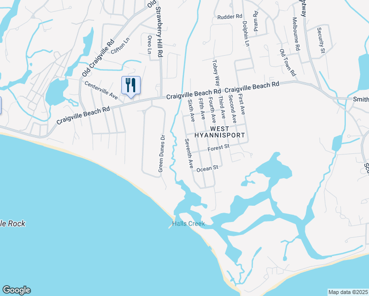 map of restaurants, bars, coffee shops, grocery stores, and more near 130 7th Avenue in Barnstable