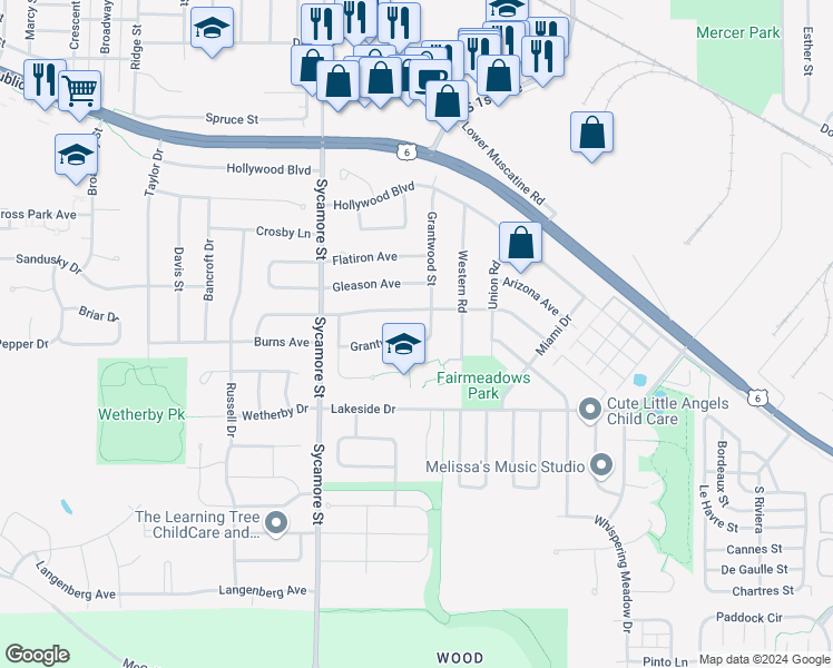 map of restaurants, bars, coffee shops, grocery stores, and more near 1922 Grantwood Drive in Iowa City