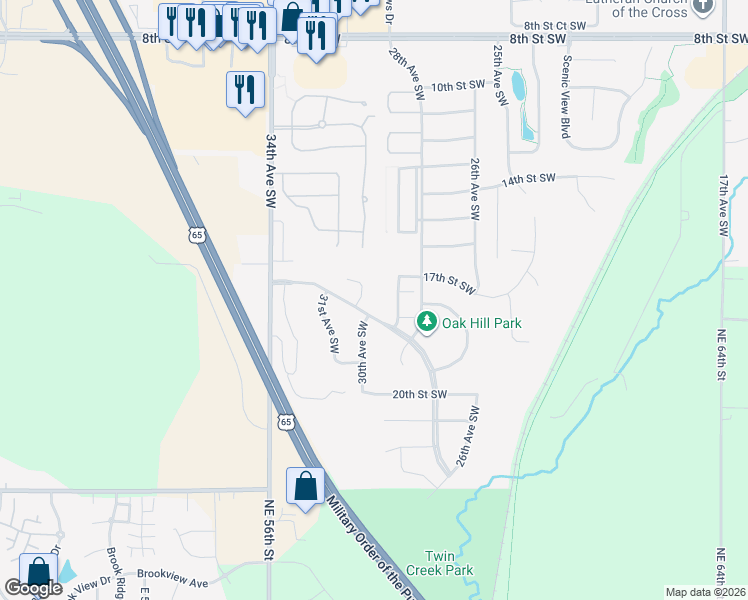 map of restaurants, bars, coffee shops, grocery stores, and more near 1651 Rutherford Court Southwest in Altoona
