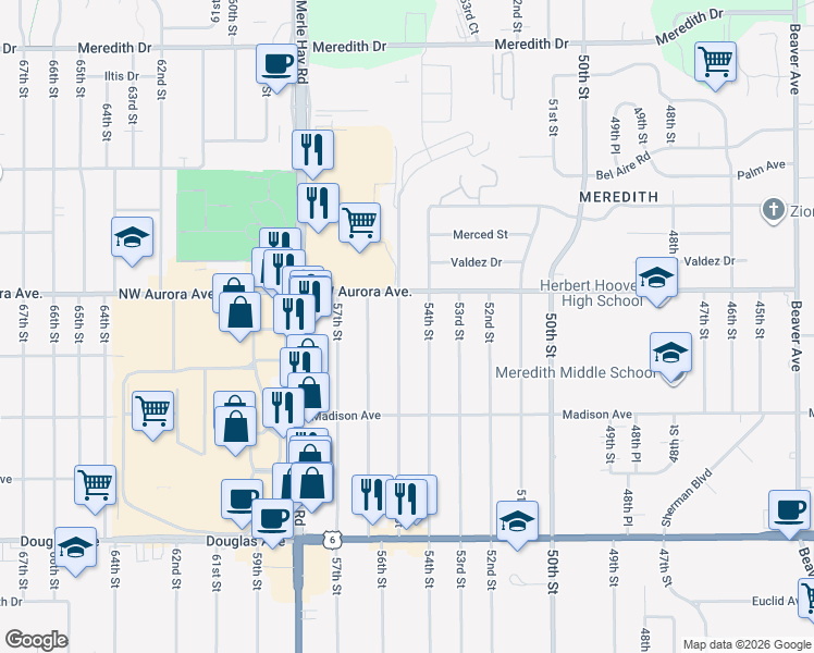 map of restaurants, bars, coffee shops, grocery stores, and more near 4120 54th Street in Des Moines