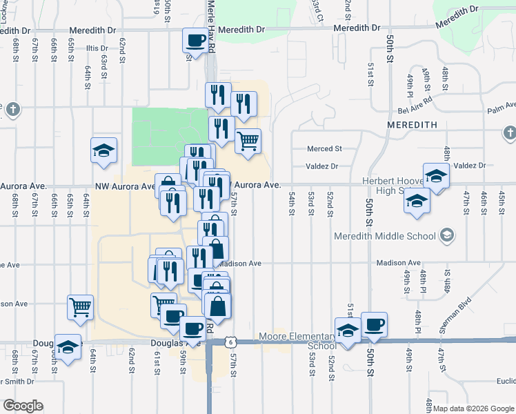 map of restaurants, bars, coffee shops, grocery stores, and more near 4125 56th Street in Des Moines
