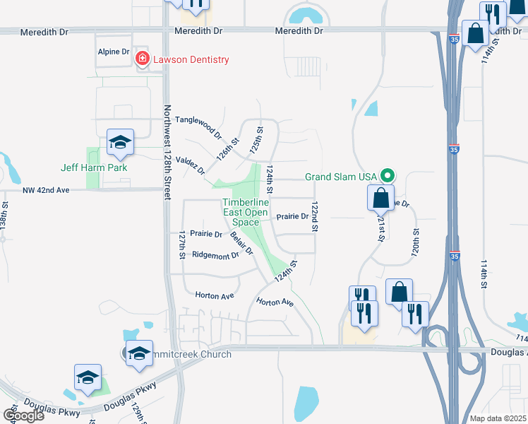 map of restaurants, bars, coffee shops, grocery stores, and more near 4106 124th Street in Urbandale