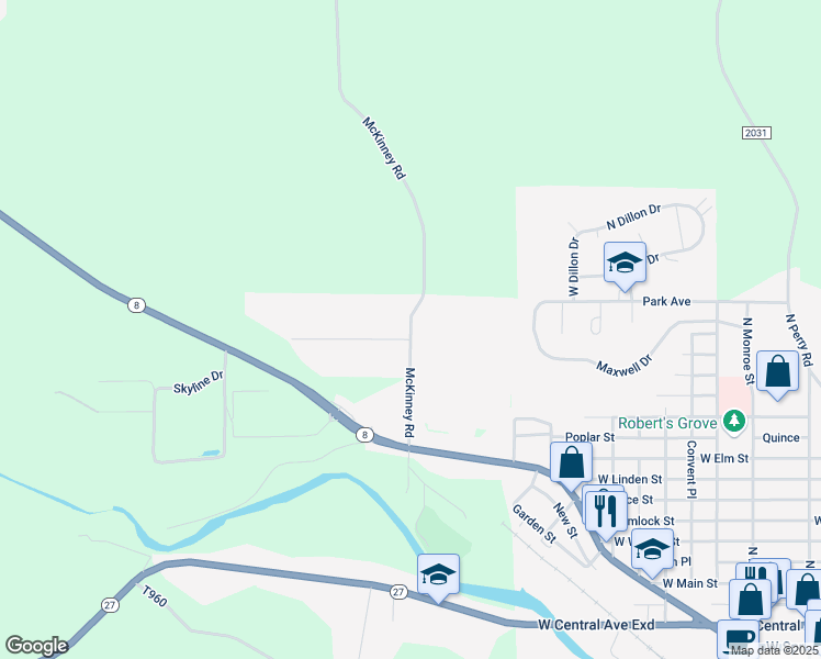 map of restaurants, bars, coffee shops, grocery stores, and more near McKinney Road in Titusville