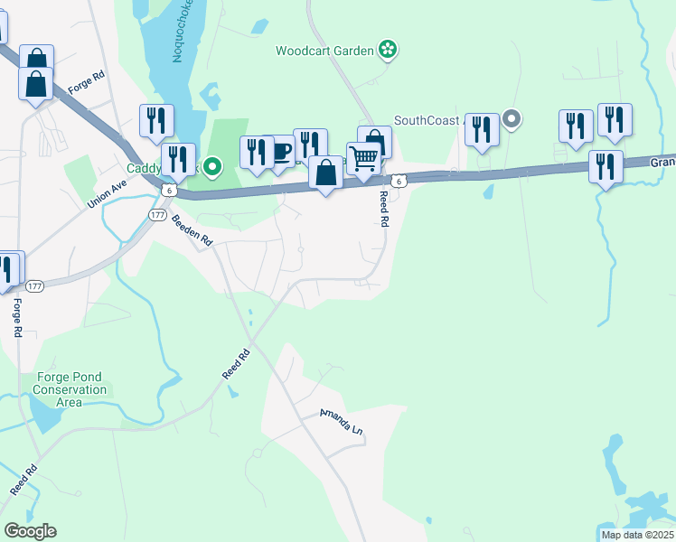 map of restaurants, bars, coffee shops, grocery stores, and more near 430 Reed Road in Dartmouth