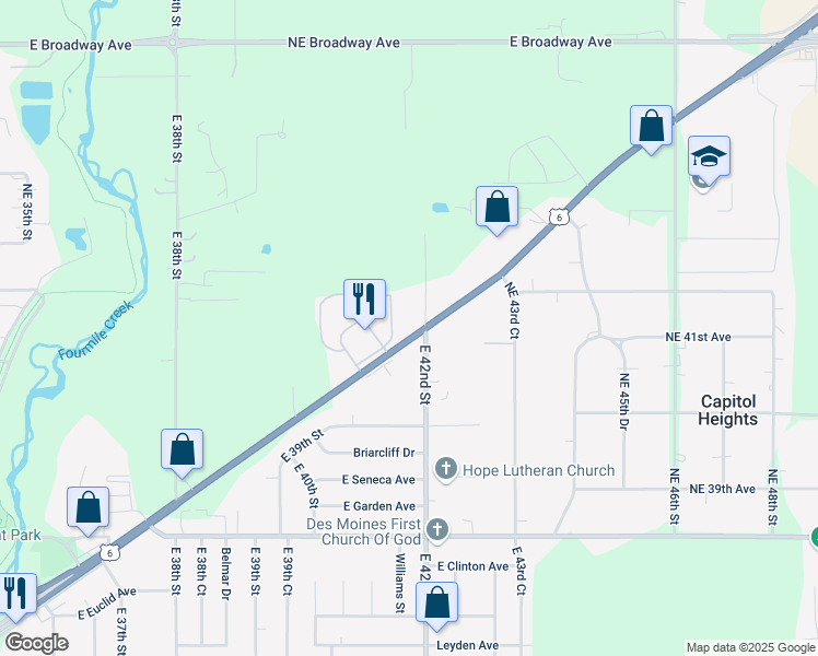 map of restaurants, bars, coffee shops, grocery stores, and more near 4144 Hubbell Avenue in Des Moines